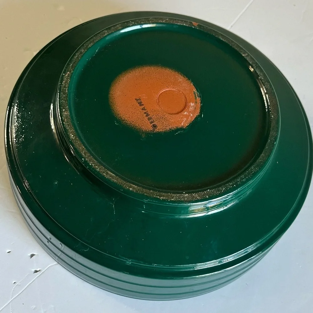 Vintage Made in Germany Green Glazed Ceramic Bowl – Ribbed Terracotta - Picture 3 of 8
